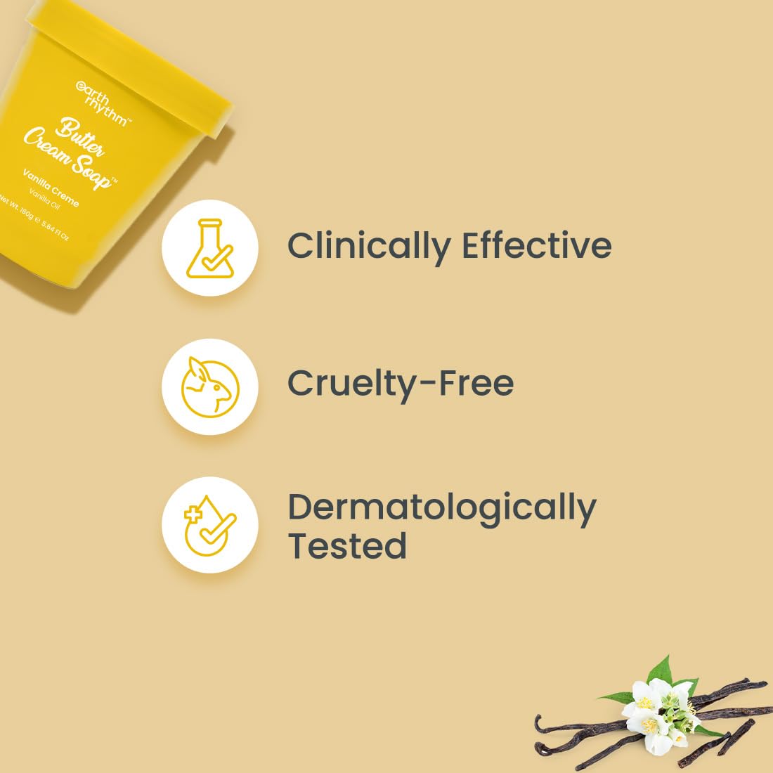 Earth Rhythm Vanilla Creme Butter Cream Soap Cleanse, Moisturizes Skin, Make Skin Soft & Supple | Vanilla Oil, Shea Butter | for All Skin Type | Men & Women - 160g