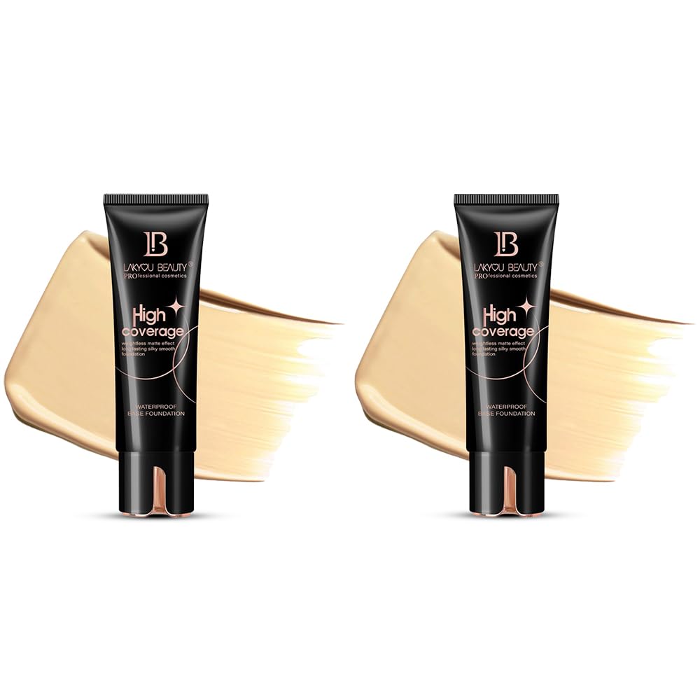 Lakyou Beauty High Coverage Foundation Cream | Waterproof Base | Light Weight | Long Lasting | Shade-02(Soft Ivory) | 160ml | Pack Of 2