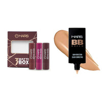 MARS Matte Box Set of 3 Lipsticks for Women | Long-Lasting | Smooth Finish | Moisturising | One Swipe Pigmentation (3x3.2 gm) (06-All Rounder) BB Cream Lightweight Foundation (30 ml) (Tan)