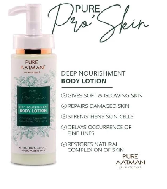 Pure Aatman Aloevera & Shea Butter Hydra Body Lotion 200 ml | 24 H Moisturization| Non Sticky Feel | With Goodness of Cucumber & Vitamin -E For Instant Hydration| For Men & Women
