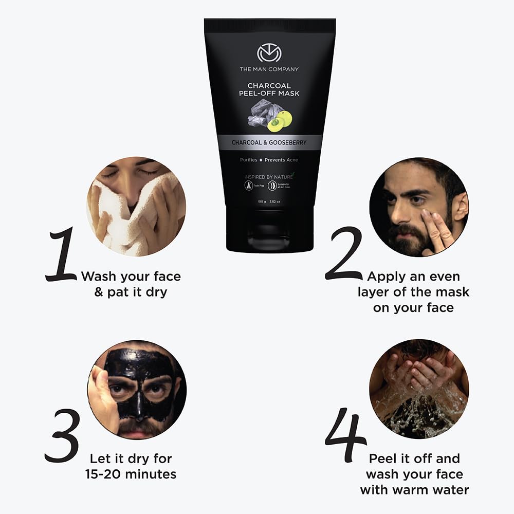The Man Company Activated Charcoal Peel Off Face Mask for Men | Deep Cleansing | Blackhead/Whitehead & Dead Skin Removal | Paraben & Sulphate Free - 100gm
