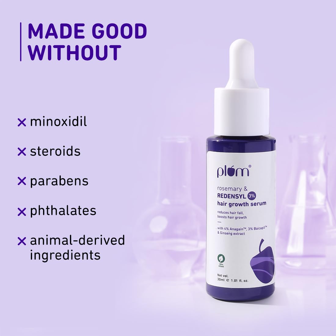Plum Hair Growth Serum | With Rosemary, 3% Redensyl, 4% Anagain, 3% Baicapil, & Ginseng Extract | Reduces Hairfall, Boosts Hair Growth, Improves Hair Density |For Men & Women | 30ml (Pack of 2)