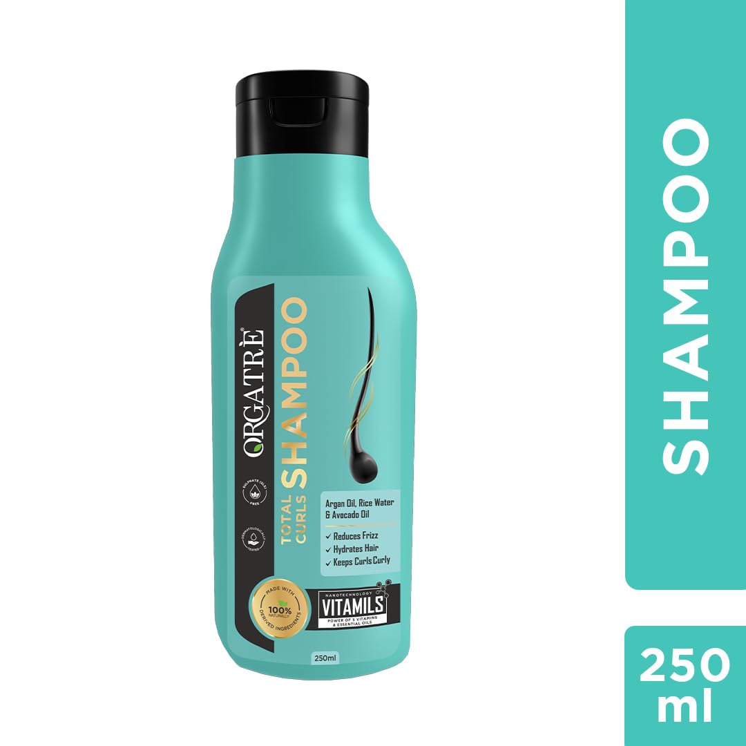 ORGATRE Total Curls Shampoo - 250ml | Rice Water & Argan Oil | Defines & Nourishes Curly Hair | Moisturizing Shampoo for Men & Women