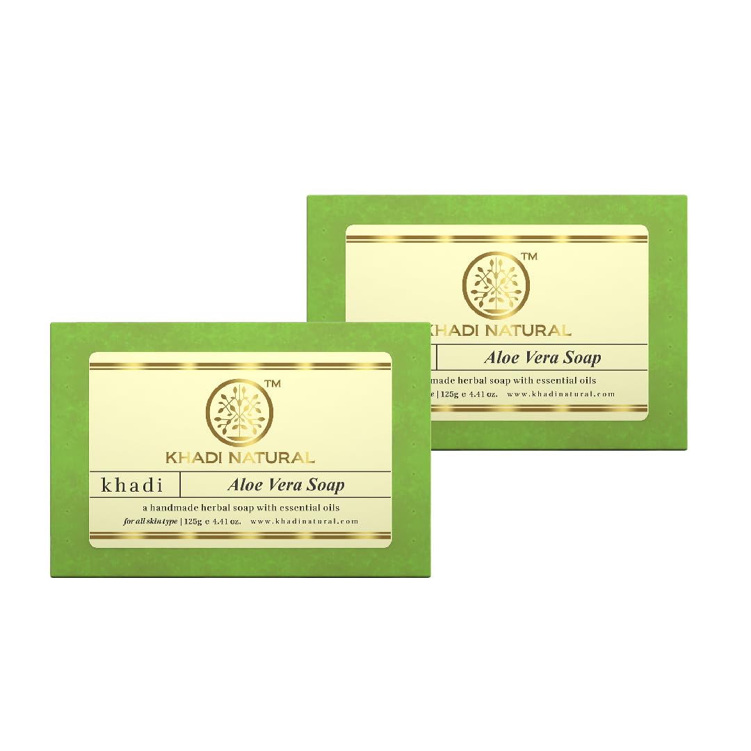 KHADI NATURAL Aloevera Handmade Soap, 125g|Herbal Bathing Soap for Healthy Skin | Natural Soap with Essential Oils | Soap with skin hydrating properties| Suitable for All Skin Types | Pack of 2