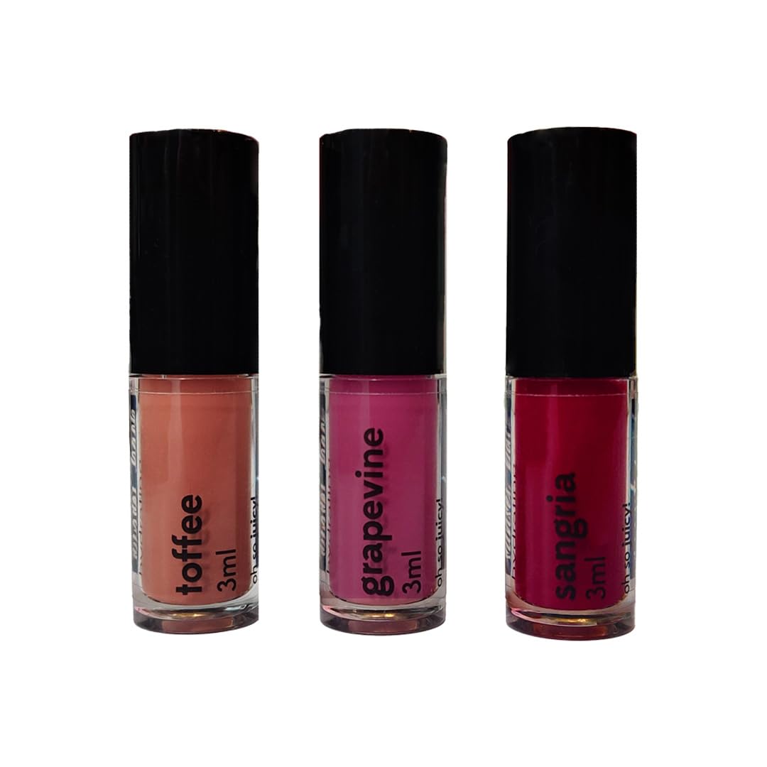 Ruby's Organics Lip Beauty Gift Kit- Lip Oil Glossy Minis Sunset, Moisturizing, Long Lasting, Non Sticky & Non Drying, Natural Lip Makeup, Paraben Free - Sangria, Grapevine and Toffee Shades