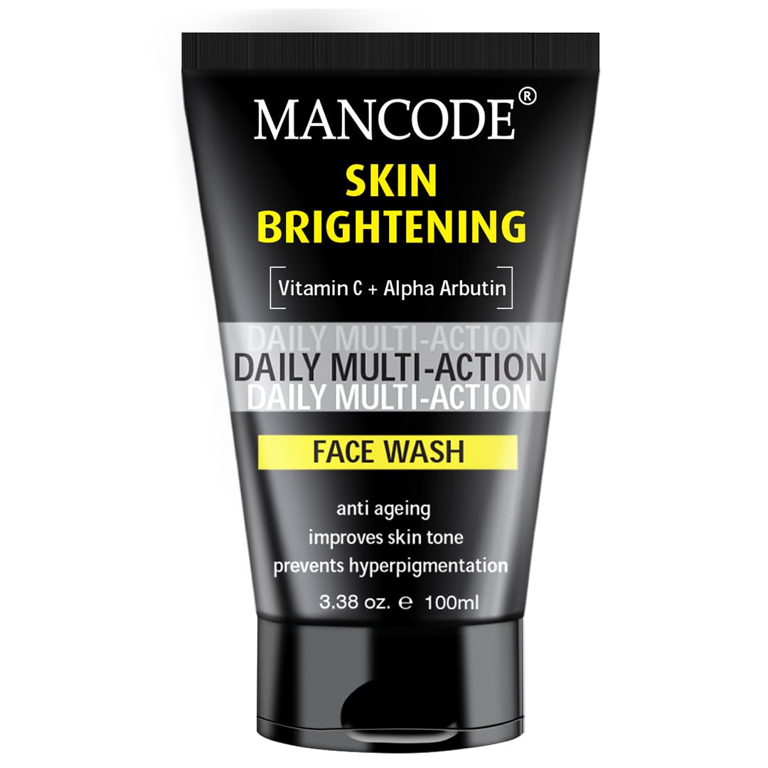 Mancode Daily Action Face Wash for Men with Vitamin C and Alpha Arbutin- Clear Skin, Oil Control, Acne Defense, Dark Spot Reduction, Pollution Protection - Pack of 1 | Men's Face Wash-100ml