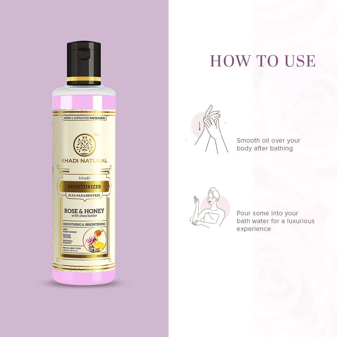 Khadi Natural Moisturising Lotion, Rose and Honey| Smooth and radiant skin| Unique non-sticky formula| Keeps skin moisturized | Body Lotion| Suitable for All Skin Types| 210ml