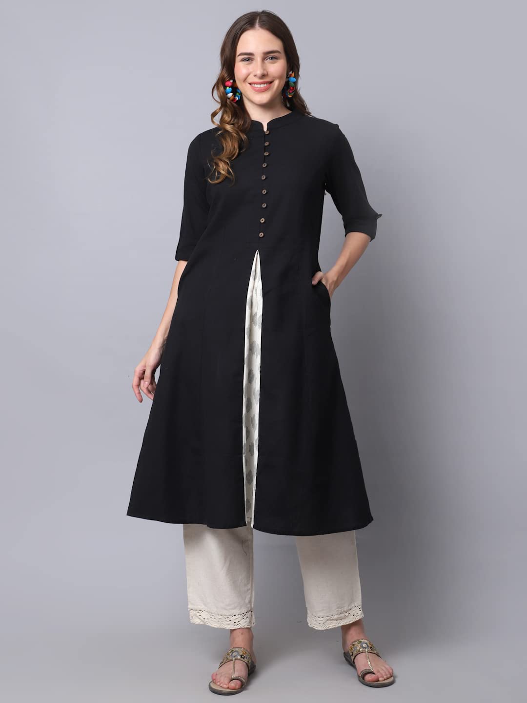 Pistaa's  Women Cotton Printed Cut Regular Kurta Orange M