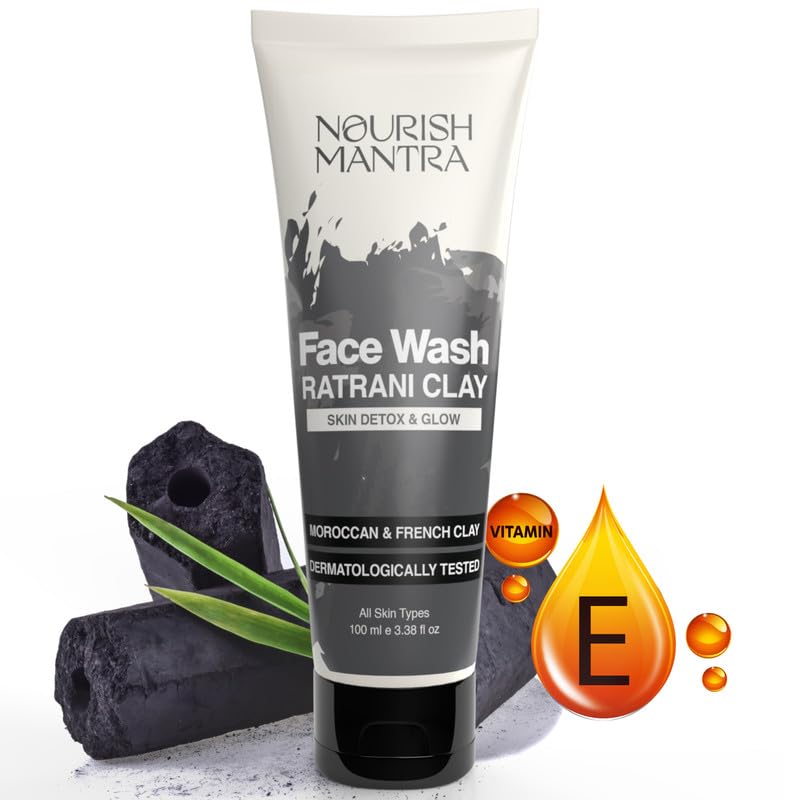 Nourish Mantra-Ratrani Moroccan Lava Face Wash | Enriched With Moroccan Clay, Activated Charcoal & Vitamin E | Face Wash For All Skin Types | Paraben & SLSSLES Free - 100 ml