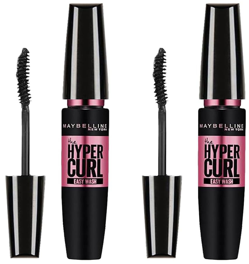 Maybelline New York Hypercurl Mascara, Curls Lashes, Highly Pigmented Colour, Long-lasting, Washable, Black 9.2ml (Pack of 2)