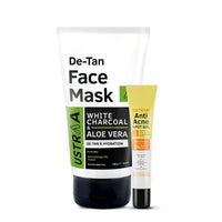 Ustraa De-Tan Face Mask Dry Skin - 125g - Wash-off mask | with White Charcoal | Effective Tan Removal & Anti Acne Spot Gel - 15ml | Reduces 99.9% Pimple-Causing Germs | With Neem & 2% Salicylic Acid