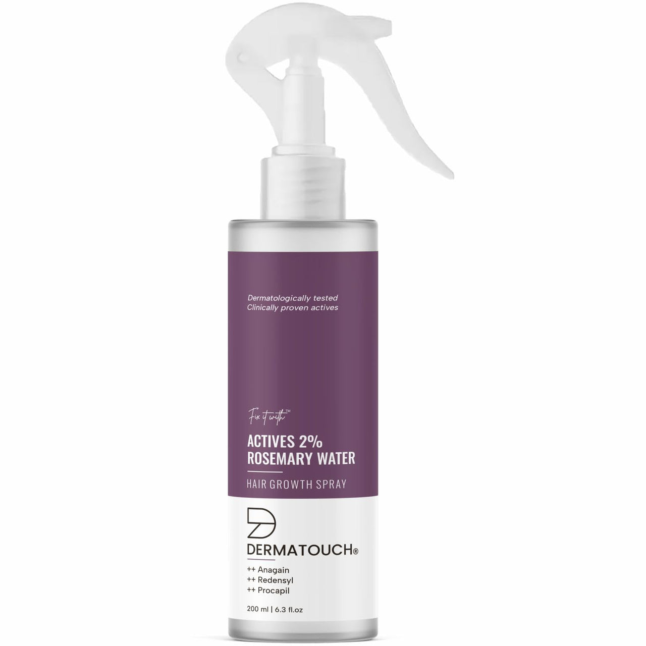 DERMATOUCH Rosemary Water Spray Hair Growth (200 Ml)|Advance 2% Actives Rosemary, Redensyl, Anagain + Procapil Hair Spray Mist Hair Fall Control, Stimulates Hair Growth, Adds Shine, Strengthens Hair