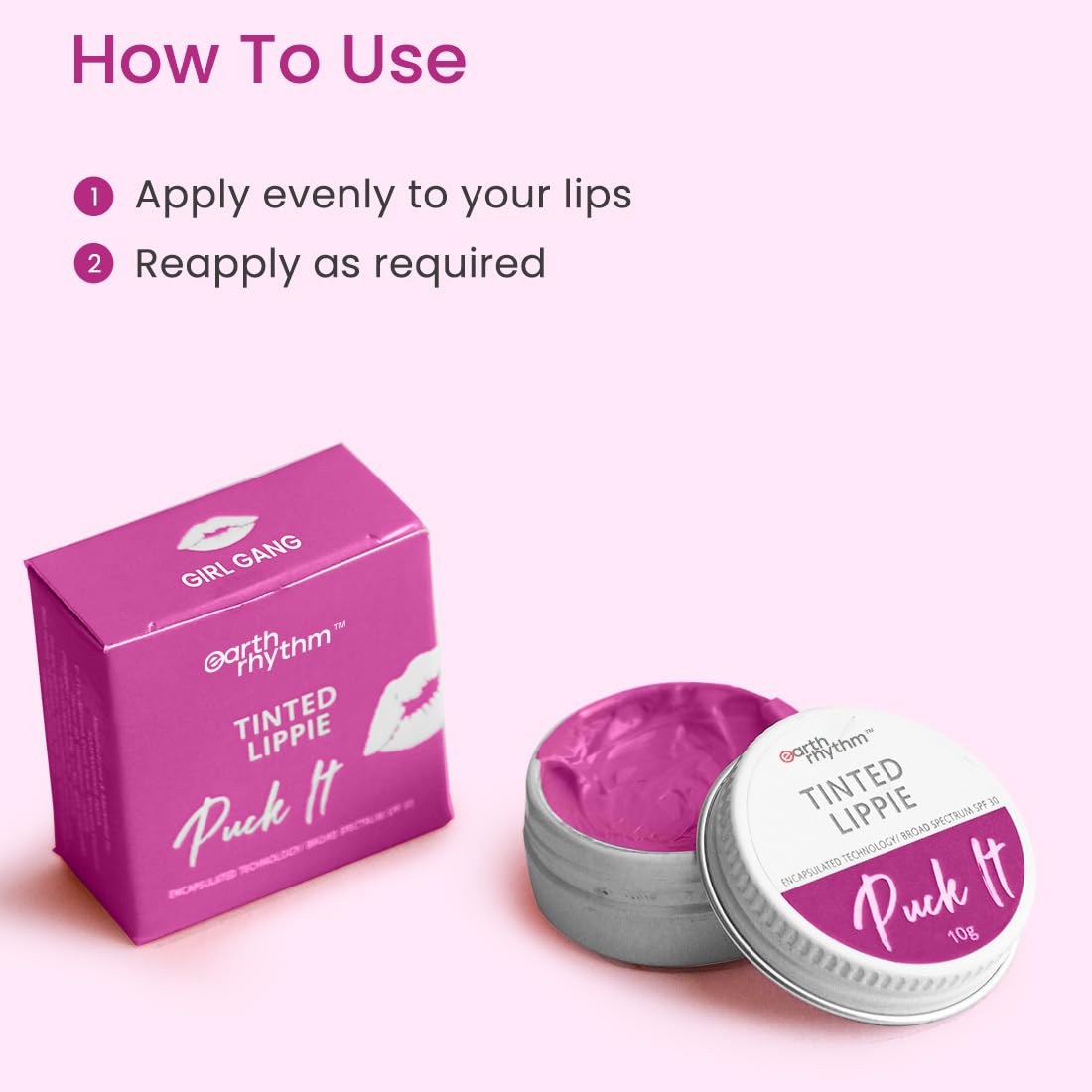Earth Rhythm Tinted Lip Balm & Cheek Tint With SPF30 - Girl Gang, Nourishes & Hydrates Dry Chapped Lips, Provides UV Protection, With Shea Butter & Almond Oil, Chemical & Paraben Free - 10G, Pink