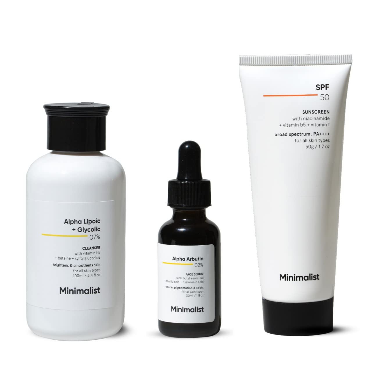 Minimalist Anti-Pigmentation Kit, Skin Care Routine Kit For Unisex, Face Wash, Serum & Sunscreen Combo, 180g