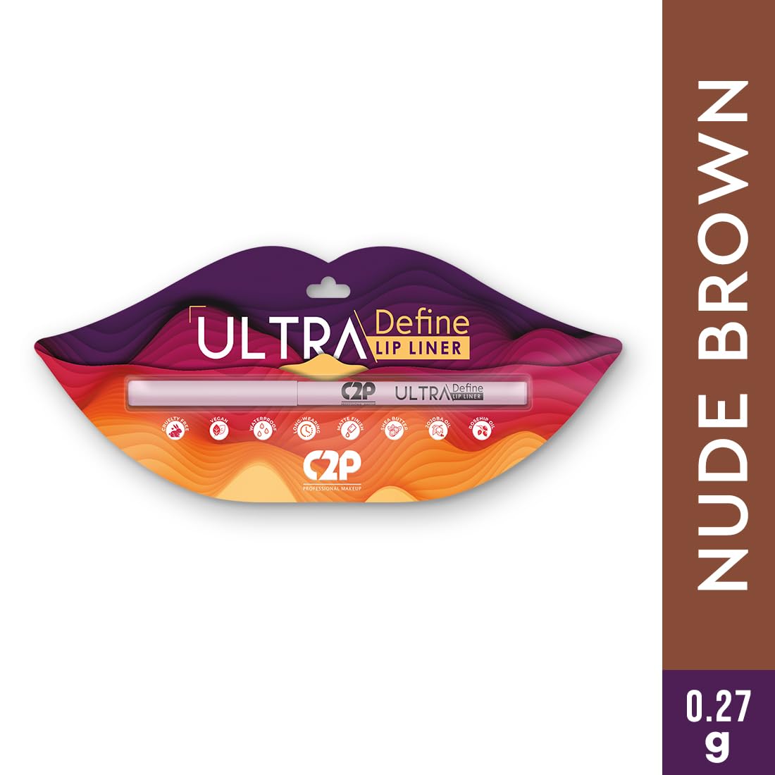 C2P Pro Ultra Define Lip Liner, One Swipe Smooth Application, Matte Finish, Long Lasting, Waterproof & Smudge Proof, Enriched with Jojoba Oil & Shea Butter, 0.27g (Caramel 01-Nude Brown)