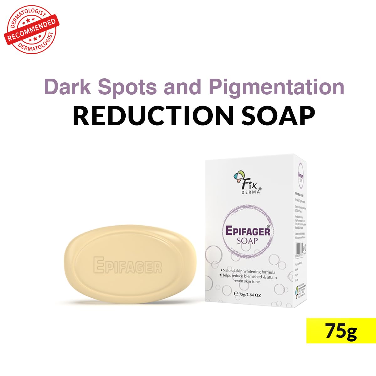 Fixderma Kojic Acid Soap, Epifager Soap | Skin Brightening & Skin Lightening Soap | Reduces the appearance of dark spots and melasma, Non-drying and non-comedogenic formulation - 75gm