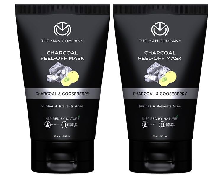 The Man Company De Tan Activated Charcoal Peel-Off Mask with Moringa, Gooseberry & Turmeric Powder Extract for Dead Skin, Blackhead & Tan Removal - 100gm*2