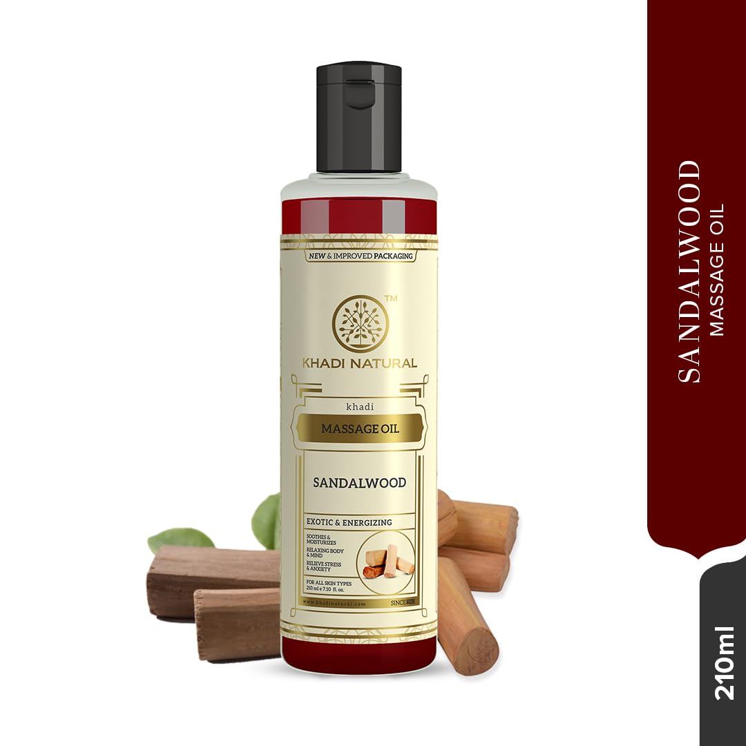 Khadi Natural Sandalwood Massage Oil |Stress relieving properties| Relaxes aches and pains|Aromatherapy| Suitable for All Skin Types| 210ml