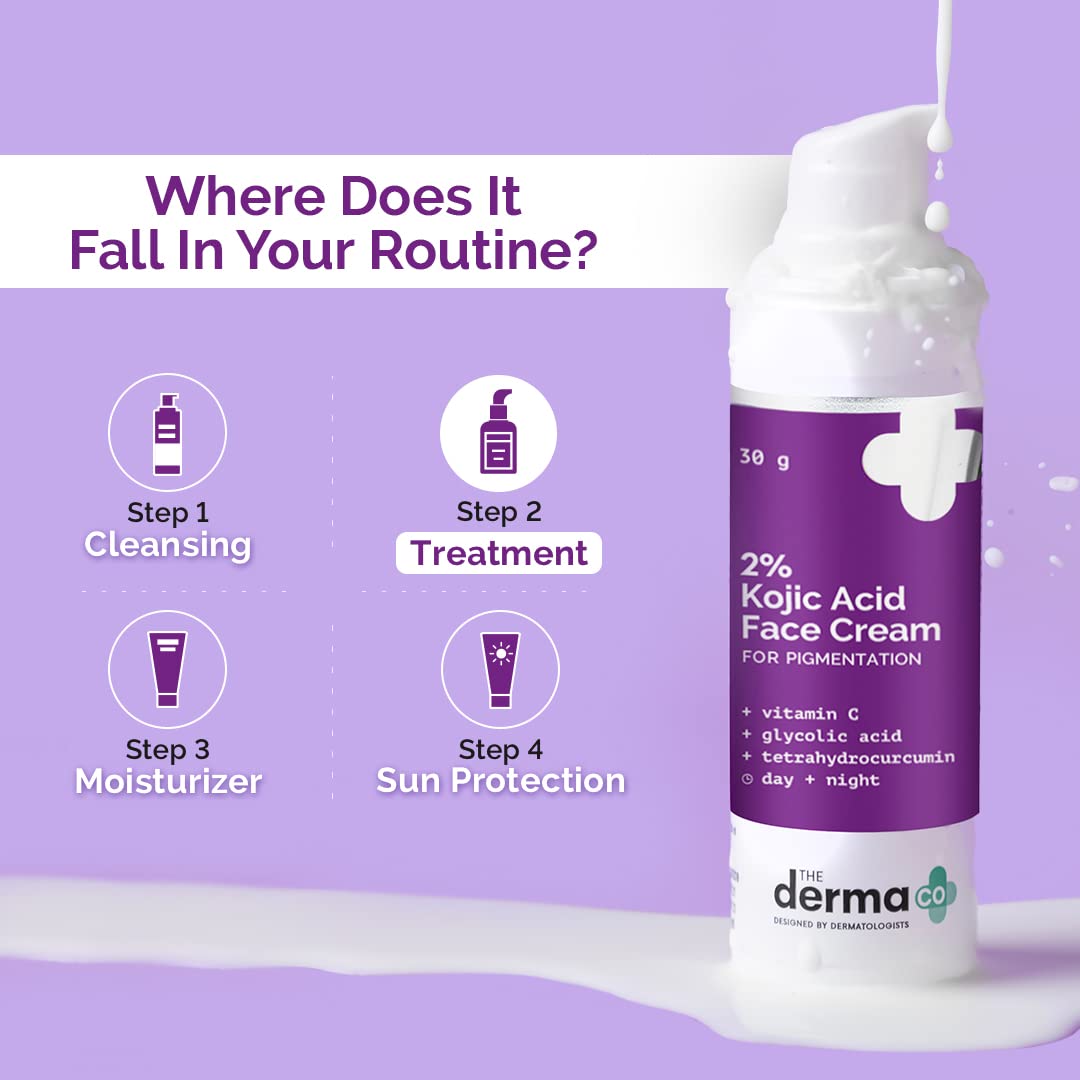 The Derma Co 2% Kojic Acid Cream | Reduces Dark Spots, Pigmentation & Blemishes | Evens Skin Tone | For Men & Women | 30 g