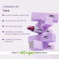 Plum Velvet Haze Matte Lipstick with SPF 30 | Powder Matte Finish | Highly Pigmented | With Ceramides | 12 Comforting Cocoa