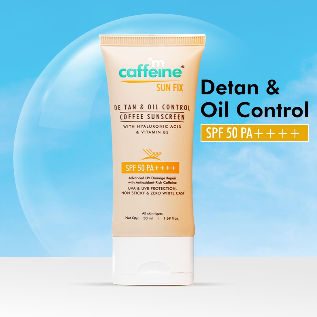 mCaffeine Matte Sunscreen SPF 50 for Men & Women | Lightweight, Water Resistant, Zero White Cast | Sun Protect, Prevents Tan & Repairs UV Damage | All Skin Type - 50ml