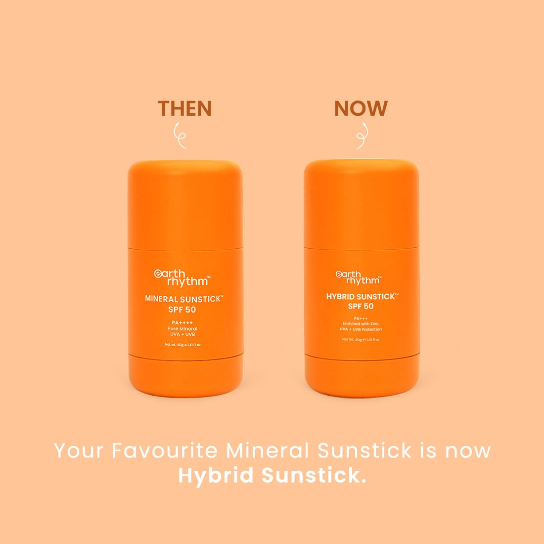 Earth Rhythm Sunscreen Stick SPF 50 Hybrid Sunscreen PA+++ | Zero White cast, Water resistant, | UVA UVB Broad Spectrum Protection | Men & Women – 40g
