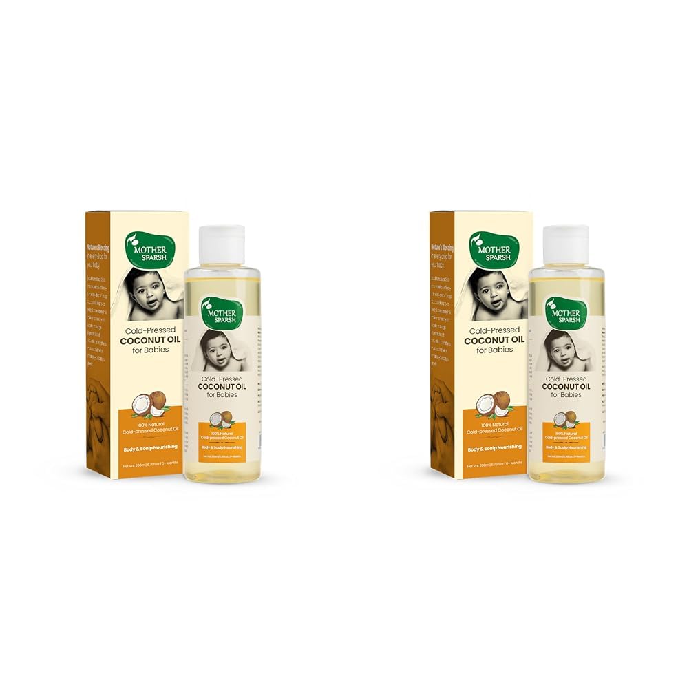 Mother Sparsh Cold Pressed Coconut Oil for Baby Massage, Skin & Hair Care | 100% Natural Baby Oil for New Born | 200ml (Pack of 2)