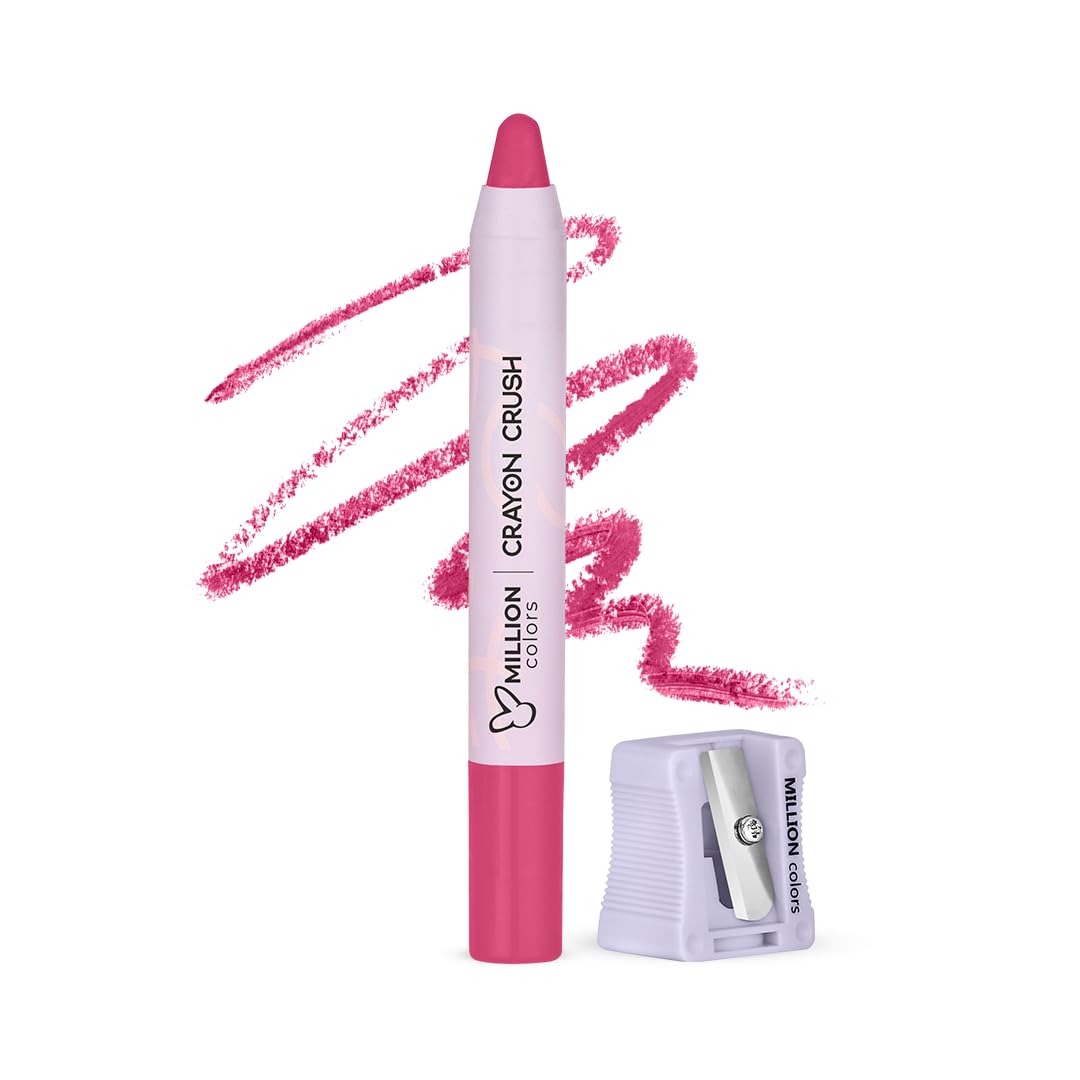 Million Colors Lip Crayon Lipstick | 8H Long-Lasting Matte | Hydrating & Lightweight | Highly Pigmented | Smudge-Proof & Transfer-Proof | Hyaluronic Acid & Shea Butter (Peppy Pink 12, 3g)