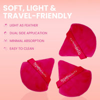 Typsy Beauty Powder Puff Pack of 2 Soft Face Makeup Sponge, Loose powder Foundation Blending Sponges Set, Beauty Blender, Contouring, Wedge Triangle Shape Wet & Dry Tool Washable Reusable(Pink)