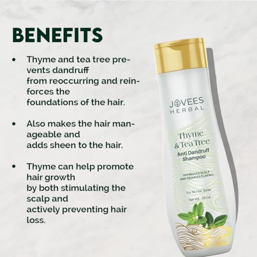 Jovees Herbal Thyme & Tea Tree Anti Dandruff Shampoo | With Tea Tree, Thyme & Lemon Extract | For All Hair Type | Prevents Dandruff & Dry Scalp 150ML