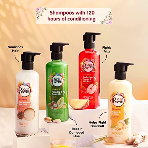Buds & Berries Rice Water and Chia Seeds Nourishing Shampoo | Strengthens Hair, 120 Hours of Conditioning | Sulfate-Free, Paraben-Free, Silicone-Free (300 ml)