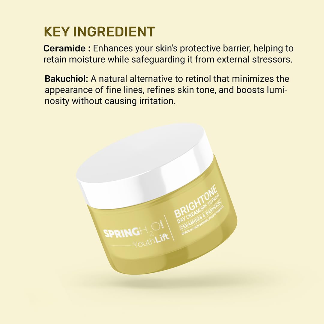 Spring H2O Brightone Day Cream (SPF 15 PA++) | Daily Hydrating & Nourishing Moisturizer for Glowing Skin | Lightweight, Non-Greasy Formula | For All Skin Types – 50ml