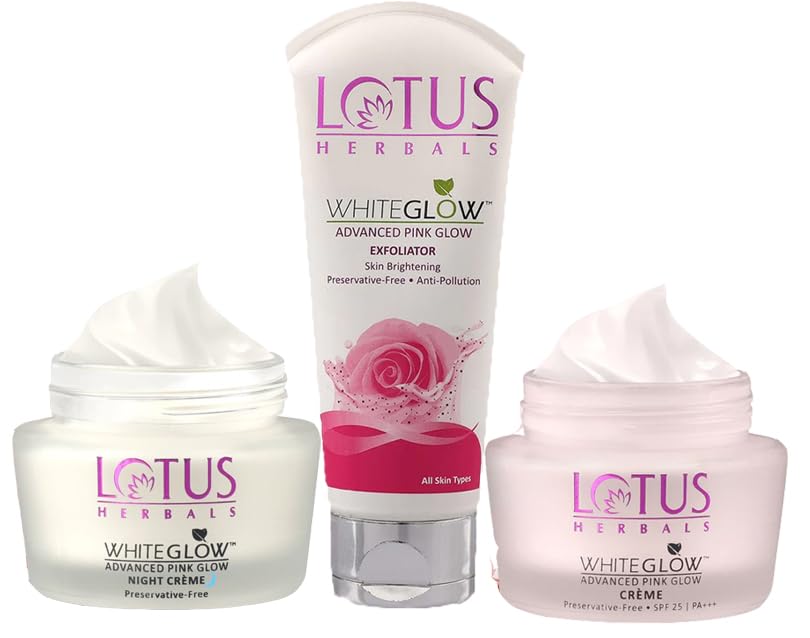 Lotus Herbals Purglow Advanced Pink Glow Day Cream_50g + Night Cream_50g + Face Exfoliater_100g (Set of 3)