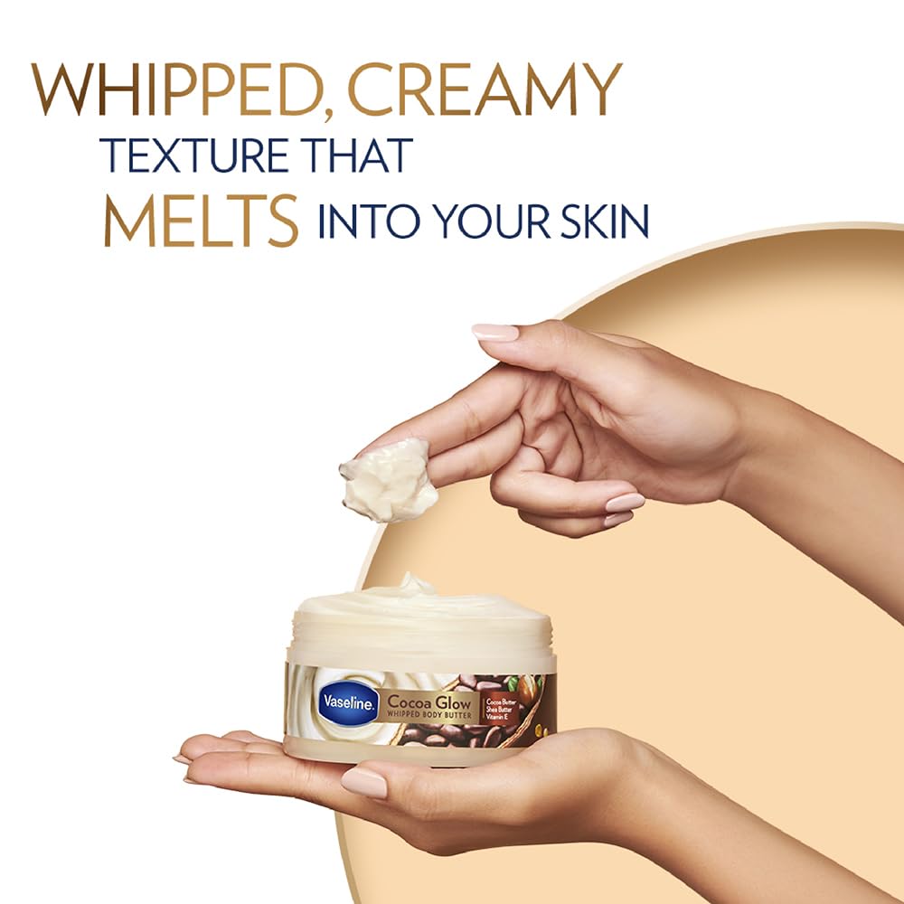 Vaseline Cocoa Glow Whipped Body Butter, 180 g. Cocoa & Shea Butter for Glowing Soft Skin
