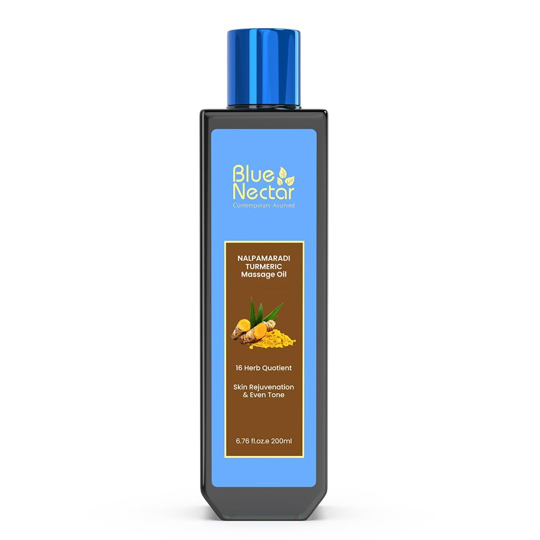 Blue Nectar Nalpamaradi Thailam Skin Brightening Treatment Oil | Plant Based Body Oil and Face Oil for Glowing Skin Infused with Turmeric, Amla and Manjistha (16herbs, 200ml)