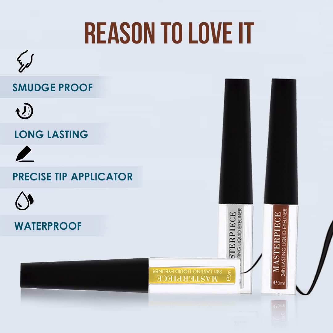 Million Colors Masterpiece Liquid Eyeliner | Metallic Waterproof Color Eyeliner | Quick Dry Smudge Proof | Long Lasting Eye Makeup | Mud Brown | 3 ml