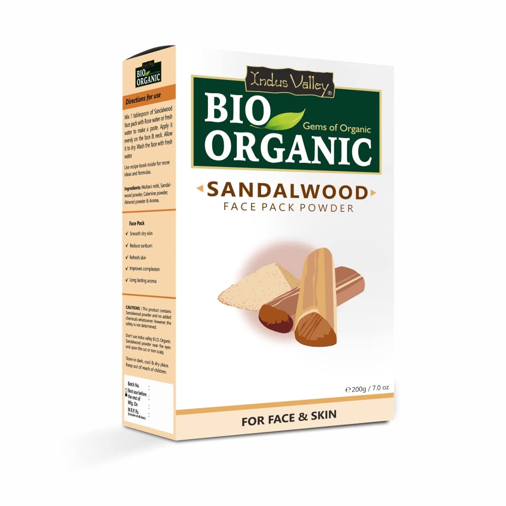 INDUS VALLEY Organic (Sandalwood Face Pack + Orange | Citrus aurantium & Rose Powder | Rosa indica) - 200+100+100=400g