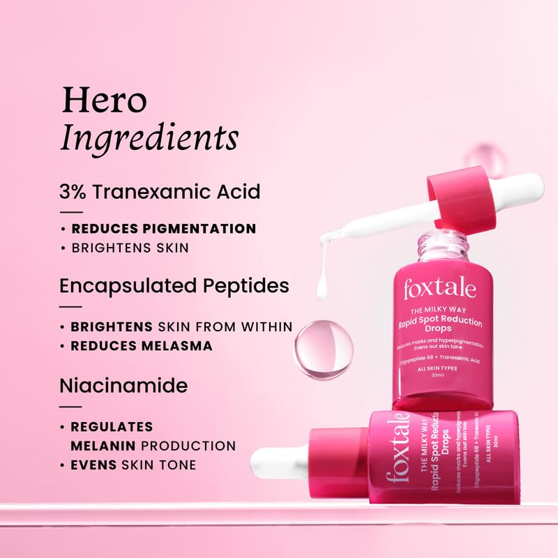 Foxtale 3% Tranexamic Acid Face Serum with Peptides & Niacinamide for Hyperpigmentation, Reduces Marks & Dark Spots, Evens Out Skin Tone, All Skin Types, Men and Women - 30 ml
