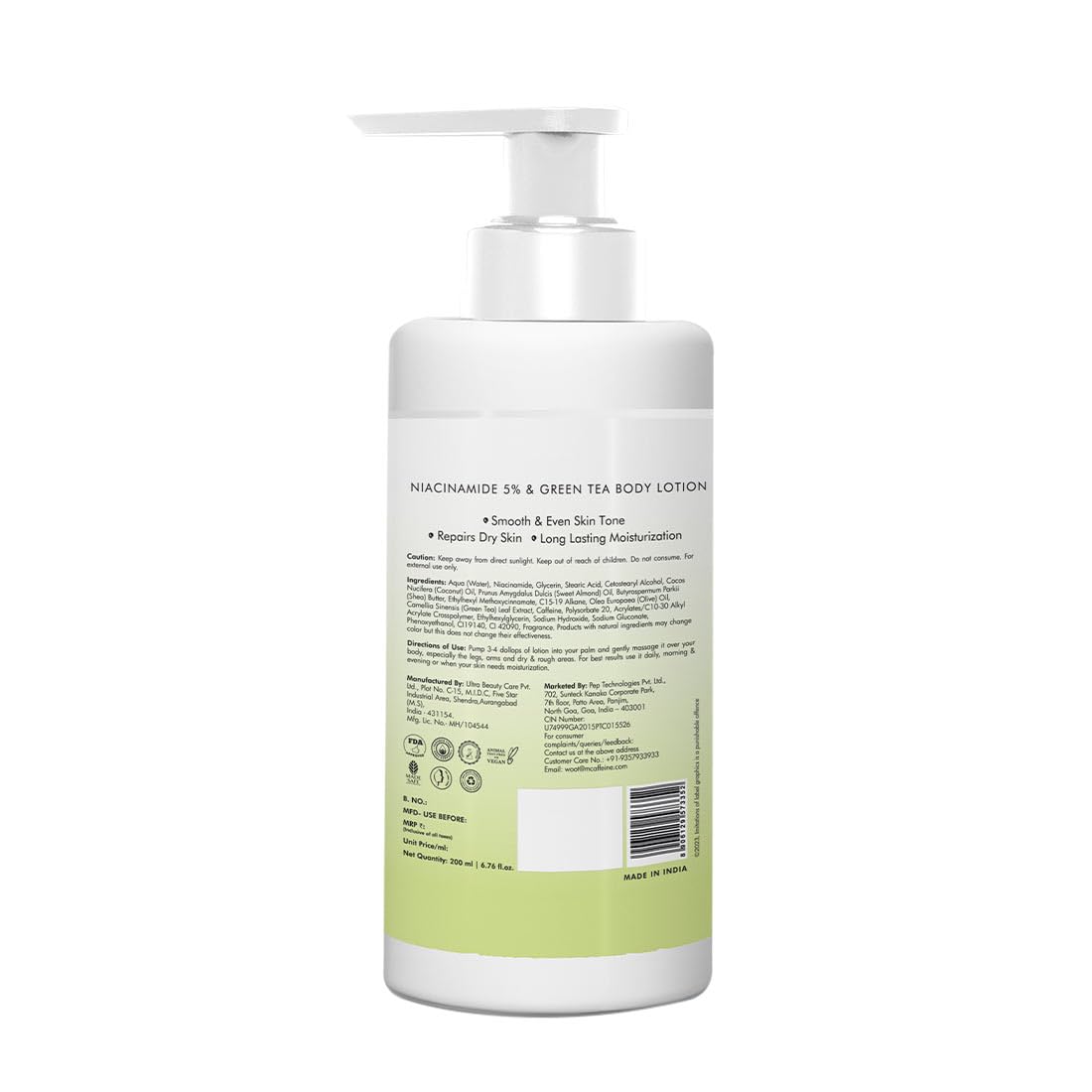 mCaffeine Deep Moisturizing Green Tea & 5% Niacinamide Serum Body Lotion | All Season Moisturizer for Body with Niacinamide Serum | Non-Sticky Body Lotion for Women & Men