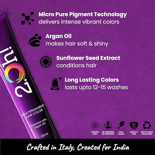 2.Oh! Italian- Purple Hair Color For Women & Men | Ammonia-Free DIY Semi Permanent Hair Color | Enriched with Argan Oil | Lasts upto 12-15 Washes (Pack of 2)