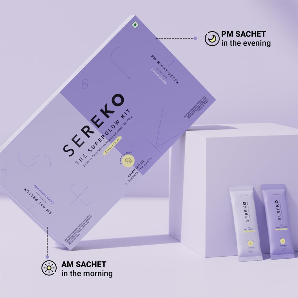 Sereko Vitamin C Glowing & Brightening Skin Supplement Powder | Collagen Booster | Infused With Antioxidants & Probiotics, Detox Blood & Gut Balance | Zesty Lemonade & Lemon Candy Flavor, 30 Sach X 4G