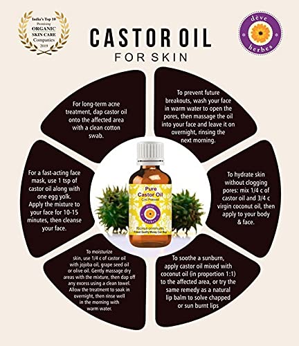 Deve Herbes Pure Castor Oil (Ricinus communis) Natural Therapeutic Grade Cold Pressed (Pack of Two) 100ml X 2