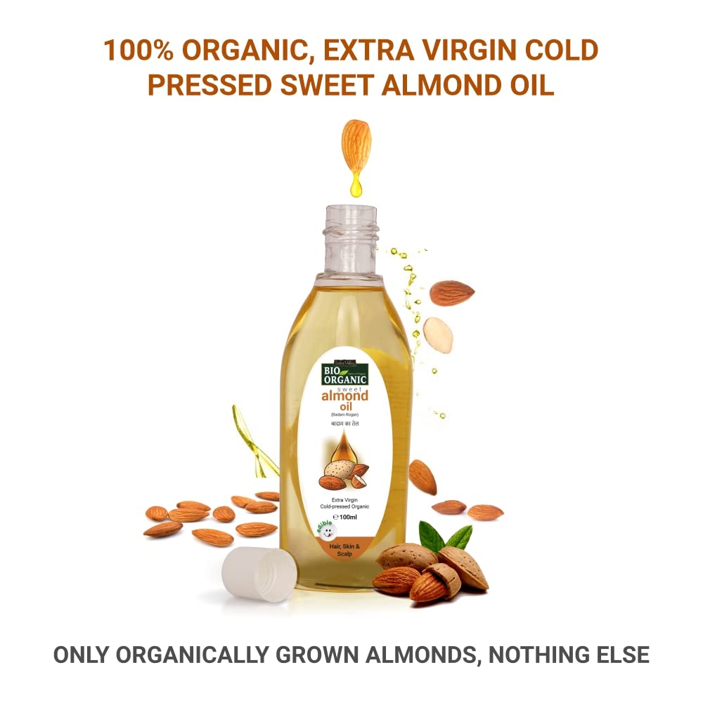 INDUS VALLEY 100% Organic and Natural Combo of Cold Pressed Almond Oil & Extra Virgin Olive Oil (100ml+100ml= 200ml)