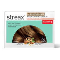 Streax Crème Permanent Hair Colour - 7.3 Golden Blonde Hair Color- 45gm (Pack of 5), 100% Grey coverage, Long Lasting Hair colour for women