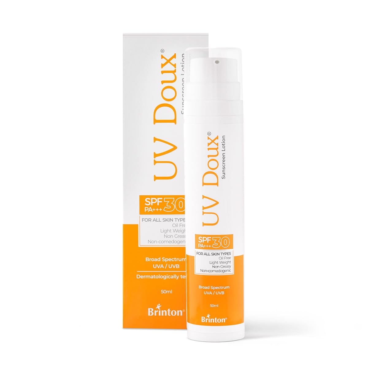 Brinton UvDoux Sunscreen Lotion with SPF 30 in Oil Free Formula| Light Weight & Non Greasy Sunscreen|Protection against UVA/UVB Rays| For All Skin Types- 50 ML x Pack of 2