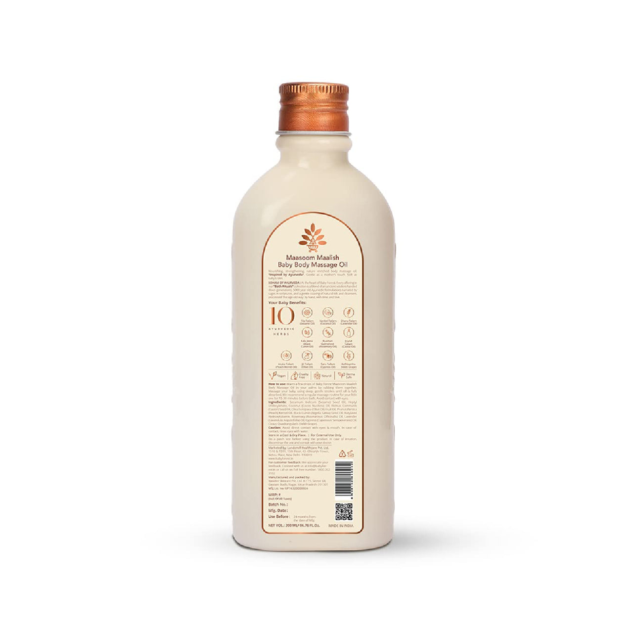 Baby Forest Maasoom Maalish Baby Body Massage Oil | Ayurvedic Baby Massage Oil for Kids | Derma Safe | Cruelty-Free | Vegan | 200 ML