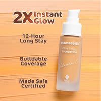 Mamaearth Glow Serum Foundation, Medium Coverage, Matte Finish, With Vitamin C & Turmeric For 12-Hour Long Stay- 06 Almond Glow - For All Skin Types - 30 Ml