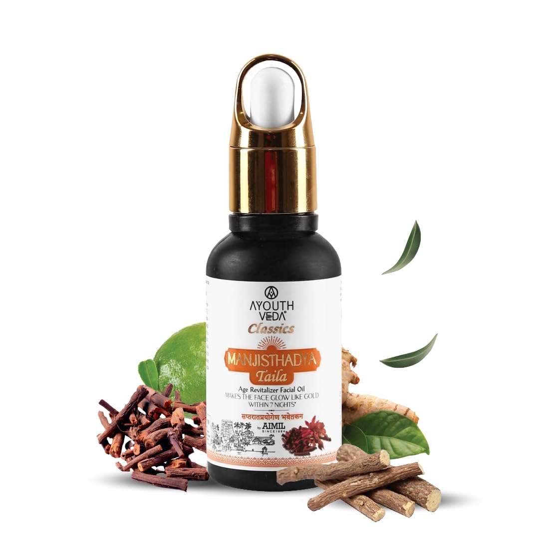 Ayouthveda Manjisthadya Taila | Nourishes Skin Tone With Goat Milk & Matulunga| Helps To Restore Dull Skin | Work As Natural Skin Illuminator | Anti-Aging Facial Oil (Pack Of 3-30ml each)