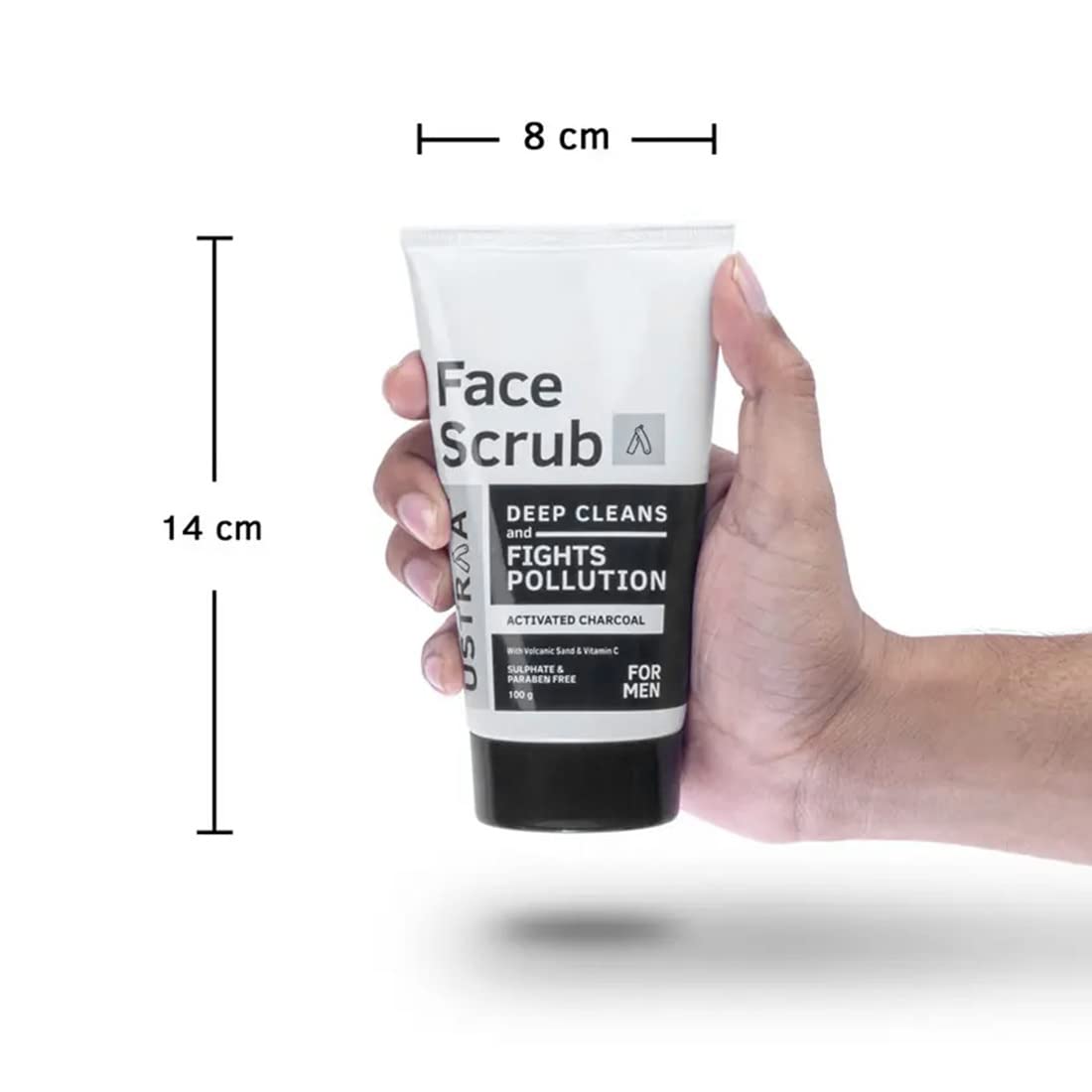 Ustraa Face Scrub for Men - 100g - with Activated charcoal, Tahitian Volcanic Sand & Walnut Granules - Great for Exfoliating skin & facial detox, Fights blackheads - For All Skin type