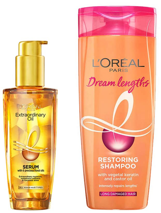 L Oréal Paris Extraordinary Oil Hair Serum for Women and Men, 100 ml & L'Oréal Paris Shampoo, Nourishes, Repair & Shine, For Long and Lifeless Hair, Dream Lengths, 396ml